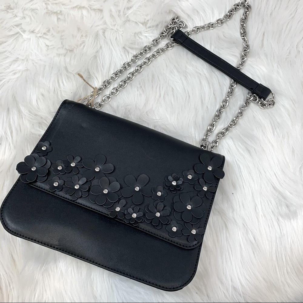 Black Bag With 3D Flowers
